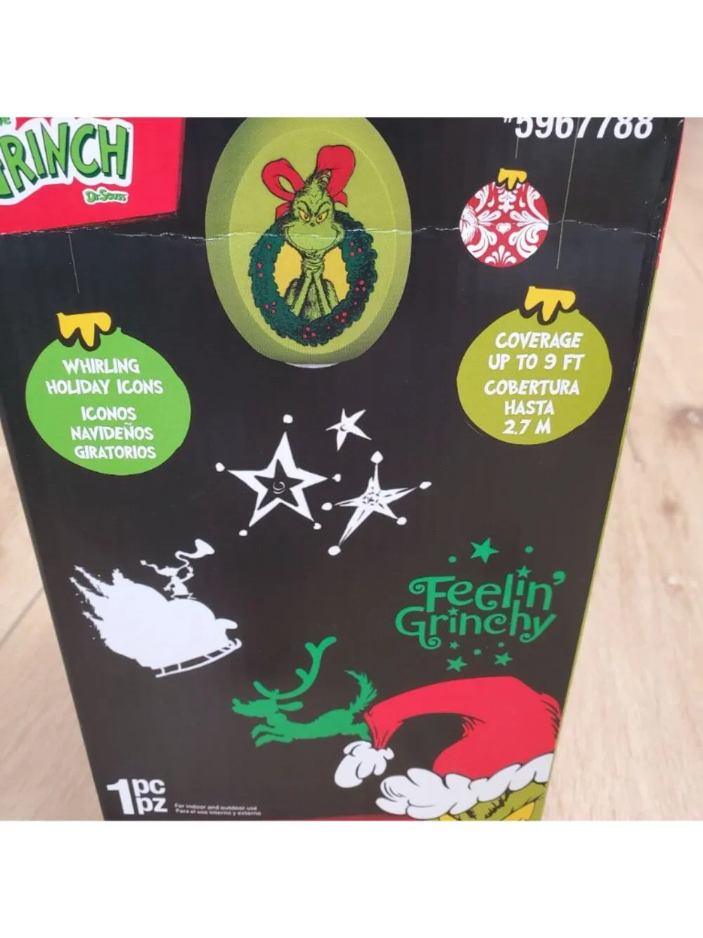 The Grinch LED Whirl-A-Motion Hanging Projector Ornament Holiday Christmas NEW